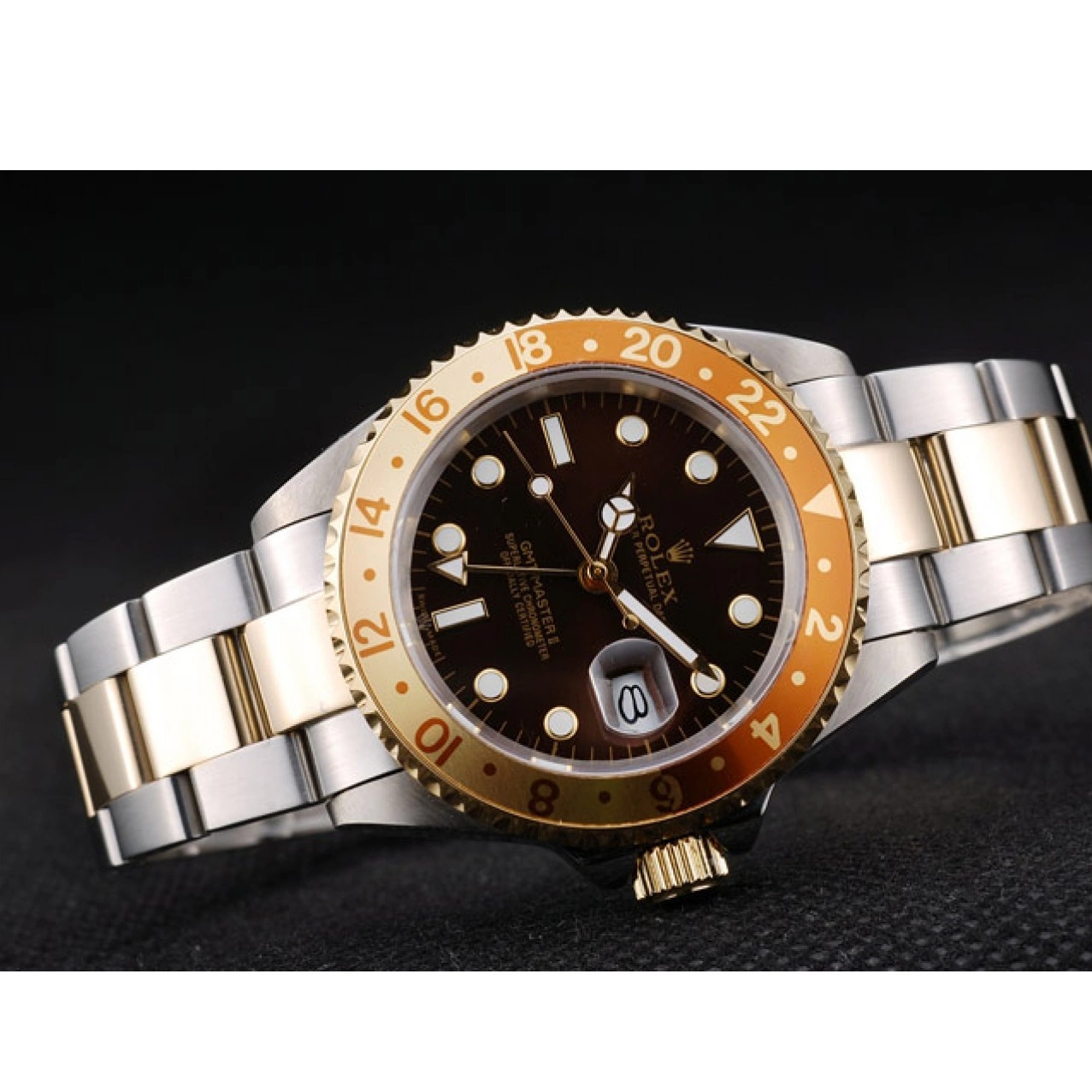 Aaa replica watch Bezel Master Dial Brown Colored GMT Watch Rolex Gold Ceramic II 0730